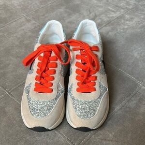 Mi.iM Silver Red Retro Sneakers with Glitter Accents